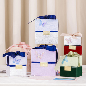 Luxury Rigid <b>Gift</b> <b>Boxes</b> Rectangle Art Paper With Butterfly Design Hot Stamping Gold Label Ribbon Decorative Packaging - Product Image 1