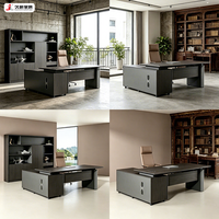 JIUSHUN Bureau de direction en forme de L, bureau moderne pour PDG, table d'ordinateur en bois de luxe