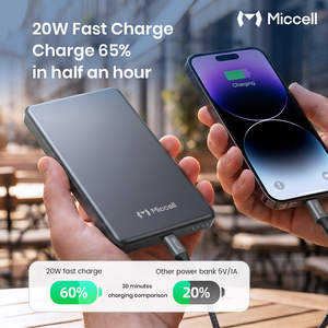 Batteries externes portables ultra-minces Miccell en gros, <span class=keywords><strong>charge</strong></span> rapide PD 20W, 5000mAh/10000mAh, avec chargement magnétique sans fil - Product Image 6