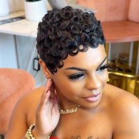 Perruque synthétique courte bouclée de 6 pouces, style afro, résistante à la chaleur, sans colle, pour femmes noires africaines