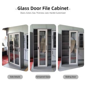 Fer 2 coulissant moderne serrure double pleine hauteur bibliothèque maison stockage meubles acier bureau métal verre porte classeur - Product Image 4