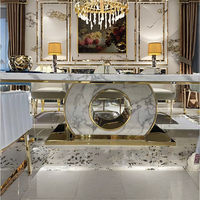 Ensemble de table à manger rectangulaire moderne de luxe en or chromé pour hôtel, 6 places, plateau en marbre, ensemble de chaises en métal, meubles de salle à manger