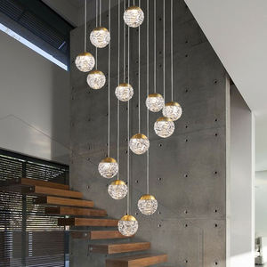 Luminaire suspendu moderne en verre sphérique LED, lampe de plafond pour escalier, boules de verre dorées, lustre pour salon, hôtel, restaurant - Product Image 4