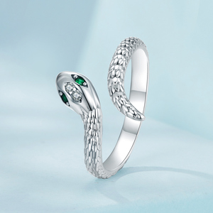<b>Snake</b> Shape <b>Silver</b> Plated <b>Ring</b> With Diamond And Emerald Eyes Vintage Cocktail <b>Ring</b> Unisex Fashion Jewelry Daily Wear Gift - Product Image 2