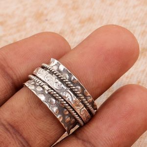 925 Sterling Silver Bubble <b>Spinner</b> <b>Ring</b> Unisex Handmade Three Tone Rhodium Finish Classic Meditation Style Parties Shama Gems - Product Image 4