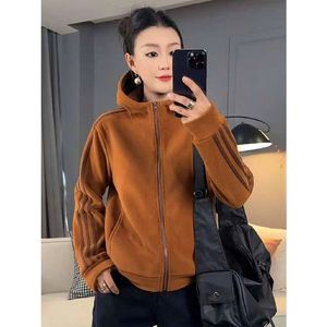 Women Hooded Fleece Jacket Burgundy Zipper Long Sleeve Casual Sweatshirt Loose Fit <b>Plus</b> <b>Size</b> Top Breathable Polyester - Product Image 4