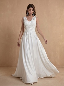 Abiti da sposa taglie forti con schiena scoperta in pizzo, abito da ballo personalizzato in raso avorio con strascico - Product Image 4