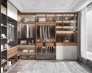 Moderner Kleiderschrank mit Flachen Türen, LED-Beleuchtung und Schubladen – Schlafzimmermöbel aus Holz zur Aufbewahrung von Kleidung - Product Image 1