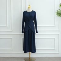 Ensemble Abaya 2 pièces Été 2026 – Tenue Islamique Modeste Couleur Unie en Crêpe Froissé Élégant avec Haut et Jupe Ajustables à la Taille