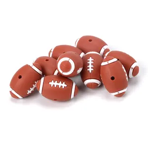 2024 Wholesale New Design BPA Free Food Grade Silicone Rugby Ball Focal Bead For Baby Teething DIY Keychain Pens Making