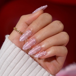 Spring Summer Pink Shinny False Fake <b>Nails</b> Supplies Wholesale Medium Almond 3D Polka Dot Soft Gel Hand Made Press on <b>Nails</b> <b>Set</b> - Product Image 1