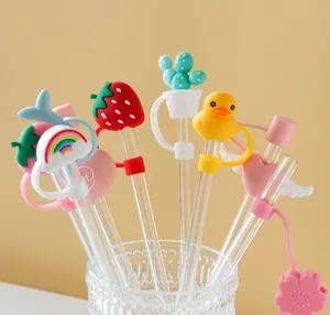 Silicone straw cover dust cap 6-8mm reusable cute lids drinking straw topper stopper