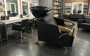 <span class=keywords><strong>MY</strong></span> Beauty Salon Barber Estación de Lavacabezas para Peluquería con Lavabo Inclinable de Cerámica Blanco y Negro y Asiento Ajustable - Product Image 2