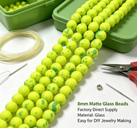 Perles de verre rondes mates givrées à pois vert citron, perles intercalaires lâches pour la fabrication de bijoux DIY (bracelets, colliers)