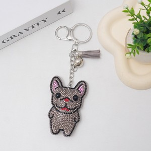 Bling strass chien porte-clés mignon petit cadeau paillettes gommeux diamant cristal bouledogue français Animal gland voiture porte-clés - Product Image 5