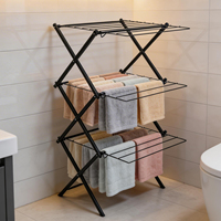 Séchoir à linge pliable à 3 niveaux en métal robuste en forme de X, porte-serviettes peu encombrant pour salle de bain et balcon