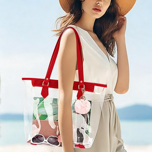 Bolsa de Mano Transparente Grande con Colgante de Peluche, Bolsa de PVC Transparente de Moda para Mujer, para Viajes y Playa - Product Image 5