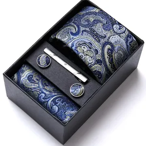 Chinês Men's Ties Fabricante Gravata e Bolso Square Cufflinks Set Homens Bow Tie Sets Com gravata clipe Caixas de presente