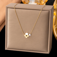 Kalung Cantik Berongga Motif Bunga untuk Wanita, Kalung Mutiara Imitasi Baja Anti Karat, Perhiasan Floral Estetik, Hadiah Tahan Luntur