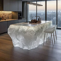 R065 Modern Şeffaf Reçine Ada Tezgahı Işıklı LED Otel Bar Restoran Özel Tasarım Çizilmeye Dayanıklı Yemek Masası