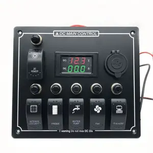 Waterproof 6way Rocker Switch Panel with Digital Voltmeter, Switch Panel Control System Wiring Harness Toggle Switch for Marine