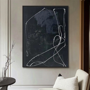 Decorazione murale per la casa fatta a mano in bianco e nero minimalista Wabi dipinti di tela <span class=keywords><strong>contemporanea</strong></span> linea <span class=keywords><strong>arte</strong></span> - Product Image 2