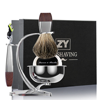 Kit de Rasage Humide ZY 6 Lames avec Rasoir Manuel, 5 Pièces, Brosse en Poils de Blaireau, Bol, Support et Coffret Cadeau – Soin Homme, Commande en Gros, Ensemble de Luxe de Haute Qualité