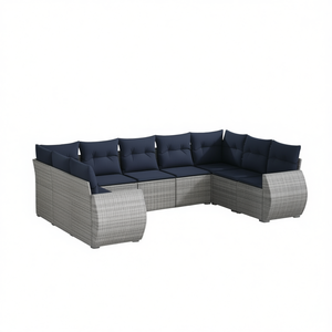 Ensemble de canapés de jardin en polyrotin gris avec coussins, 9 pièces, mobilier d'extérieur au design contemporain - Product Image 1