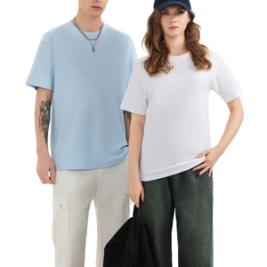 T-shirt a maniche corte in cotone pettinato tinta unita, stile coreano, vestibilità rilassata con spalle scese, traspirante, 220g - Grande Successo Estivo - Product Image 3