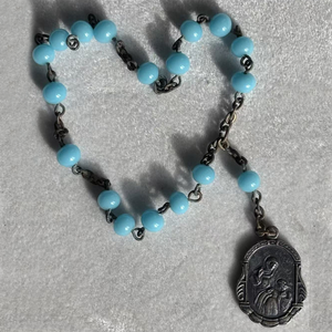 Bracelet de prière catholique en perles turquoise bleu, style japonais vintage, Sainte <span class=keywords><strong>Anne</strong></span>, priez pour nous - Product Image 1