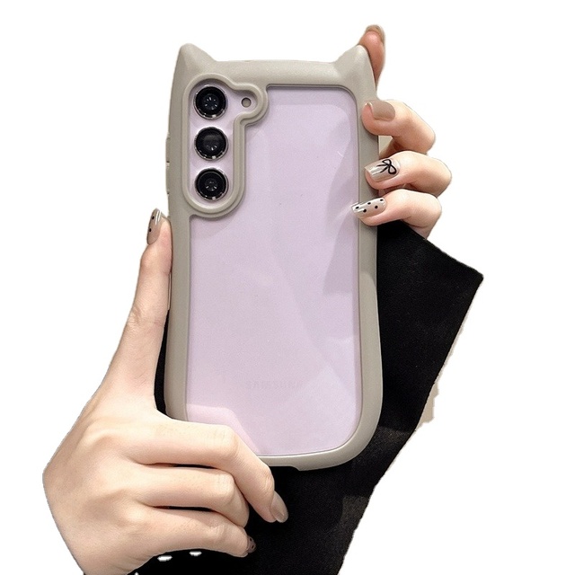 Transparent Cute 3D Cat Ear Hard PC Acrylic Shockproof Case for Samsung Galaxy S25 S24 S23 Plus