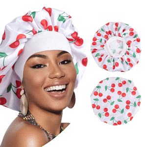 Bonnet <span class=keywords><strong>de</strong></span> nuit en satin <span class=keywords><strong>de</strong></span> soie imprimé à large bord et à haute élasticité pour femmes SOLPOP, protection des cheveux - Product Image 1