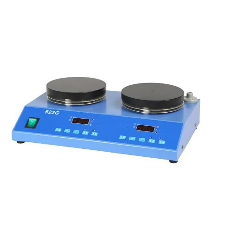 Pengaduk magnetik suhu tinggi Hotplate 2 plat murah laboratorium 522G dengan pemanas