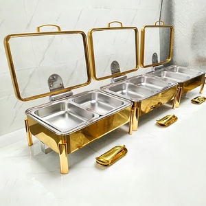 Calentador de Comida Cuadrado Hidráulico de Acero Inoxidable <span class=keywords><strong>Dorado</strong></span> de 9L para Buffet de <span class=keywords><strong>Hotel</strong></span>, con Calentamiento Eléctrico y a Combustible - Product Image 5