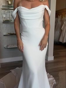 Elegant Modern A-Line Floor-Length Lace-Up <strong>Wedding</strong> <strong>Dresses</strong> with Pleat Off-Shoulder Simple Design for <strong>Maternity</strong> Bride Wholesale - Product Image 5