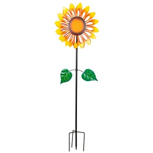 Filatori del vento del mulino a vento del girasole giallo all'ingrosso del fiore della vita con il palo del giardino