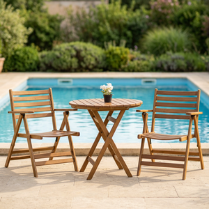 Solid Teak Folding Bistro <b>Table</b> Chair Set Outdoor Patio Furniture for Cafe Villa Resort - Product Image 1