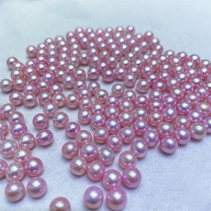 Perles de mer Akoya naturelles de 7-8 mm, semi-baroques, grises avec une forte luminosité, légères imperfections, perles nues en lin véritable - Product Image 3