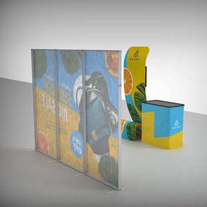 Présentoir mural haut de gamme en tissu pour stand d'exposition, avec étagères en aluminium et fond lumineux publicitaire - Product Image 5