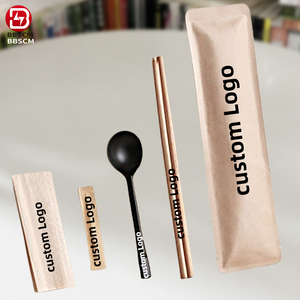 Cubiertos Desechables Personalizados con Logotipo, Juego de Cuchillos, Tenedores y Palillos para Restaurante con Bolsa de Papel Kraft, Empaque Individual - Product Image 1