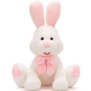 Grand lapin gris en peluche avec oreilles roses, lapin gris doux pour filles garçons, jouets d'animaux en peluche personnalisés OEM d'usine de Pâques - Product Image 2