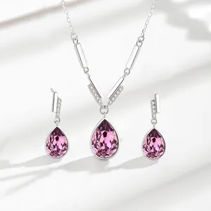 RINNTIN SW 2023 Custom Crystal Jewelry Set Necklace and Earrings Gift for Women 925 Sterling Silver Bing Austria Crystal Jewelry