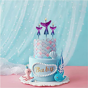3 bougies de gâteau d'anniversaire en forme de queue de sirène à dégradé de couleurs pour une décoration de fête sur le thème de l'océan haut de gamme - Product Image 3