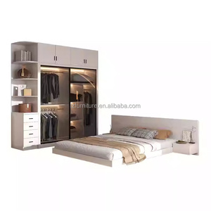 Affordable Compact Complete Bedroom Sets Wood Bed With Nightstands Wardrobe & Vanity Desk for <b>Small</b> Spaces Studio And Apartments - Product Image 2