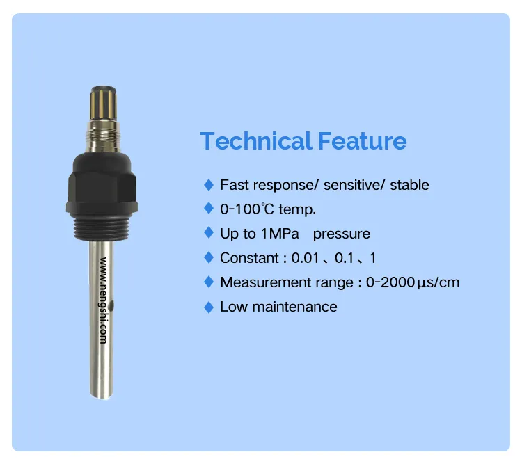 Điện cực dẫn điện nengshi ISO9001 cho nhiệt độ cao với điện cực dẫn điện cảm biến 200000us/cm