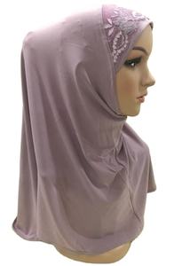 Hiyab instantáneo de venta directa de fábrica para mujer con encaje de cristal de lino Hid árabe pañuelo para la cabeza hiyab instantáneo con gorro musulmán - Product Image 2