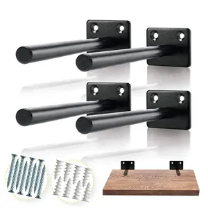 Étagère murale décorative en <span class=keywords><strong>bois</strong></span> noir et métal avec tube et <span class=keywords><strong>planche</strong></span> en MDF pour l'affichage ou l'organisation d'objets - Product Image 1