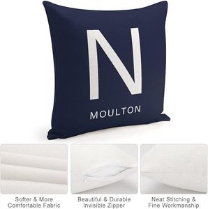 Vintage Custom Printed Linen Cushion <strong>Cases</strong> &amp; <strong>Pillow</strong> Covers with Letter Designs for Home Decor Navy Blue Farmhouse Style - Product Image 3
