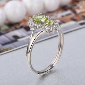 고품질 천연 크리스탈 컷 주얼리 S925 스털링 실버 페리도트 반지 - 패셔너블한 여성용 다이아몬드 세팅 반지 - Product Image 1
