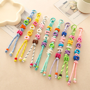 Hot Selling Customized Name Acrylic Large Hole Alphabet DIY Chain Woven Rope Knot Charms Lanyard